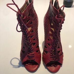 Red Nine West Open Toe Booties
